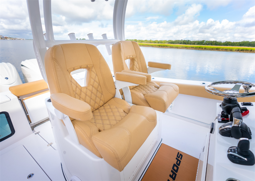 Custom Boca Sport Chairs at the helm of a Sportsman Heritage 261.